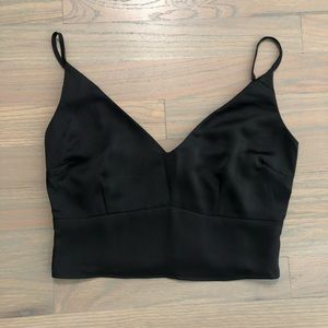 NWT Abercrombie & Fitch Black Satin Cropped Cami - Size Small
